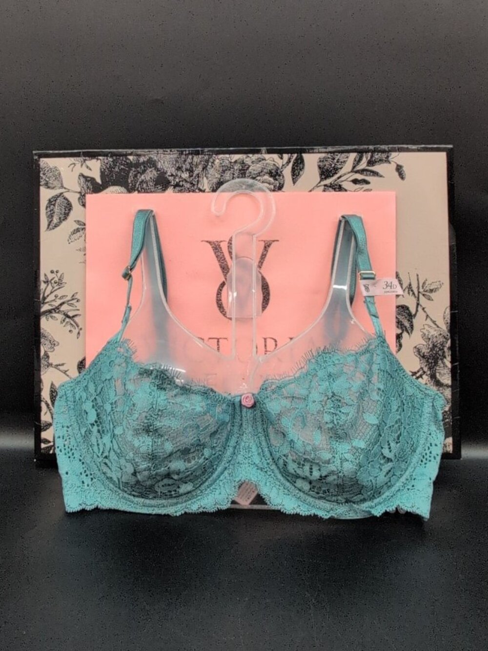 Victoria Secret Wicked Twinkle Lace  Unlined Balconette Bra 34D Arctic Green